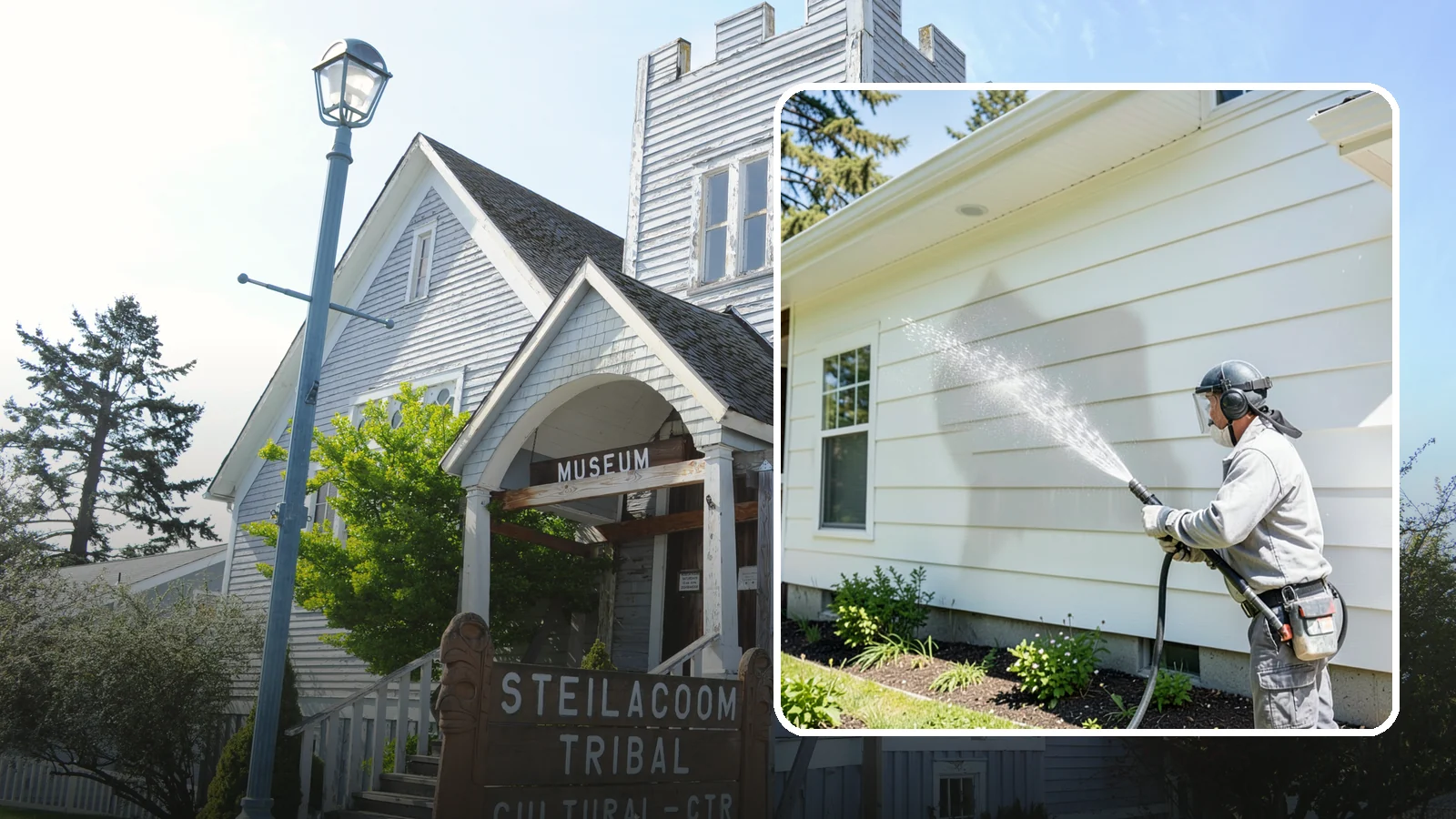 Exterior Wall Cleaning in Steilacoom, Pierce County, WA - Exterior wall cleaning targets the flat wall surfaces where our region's rain leaves streaks, algae, and settled road film.