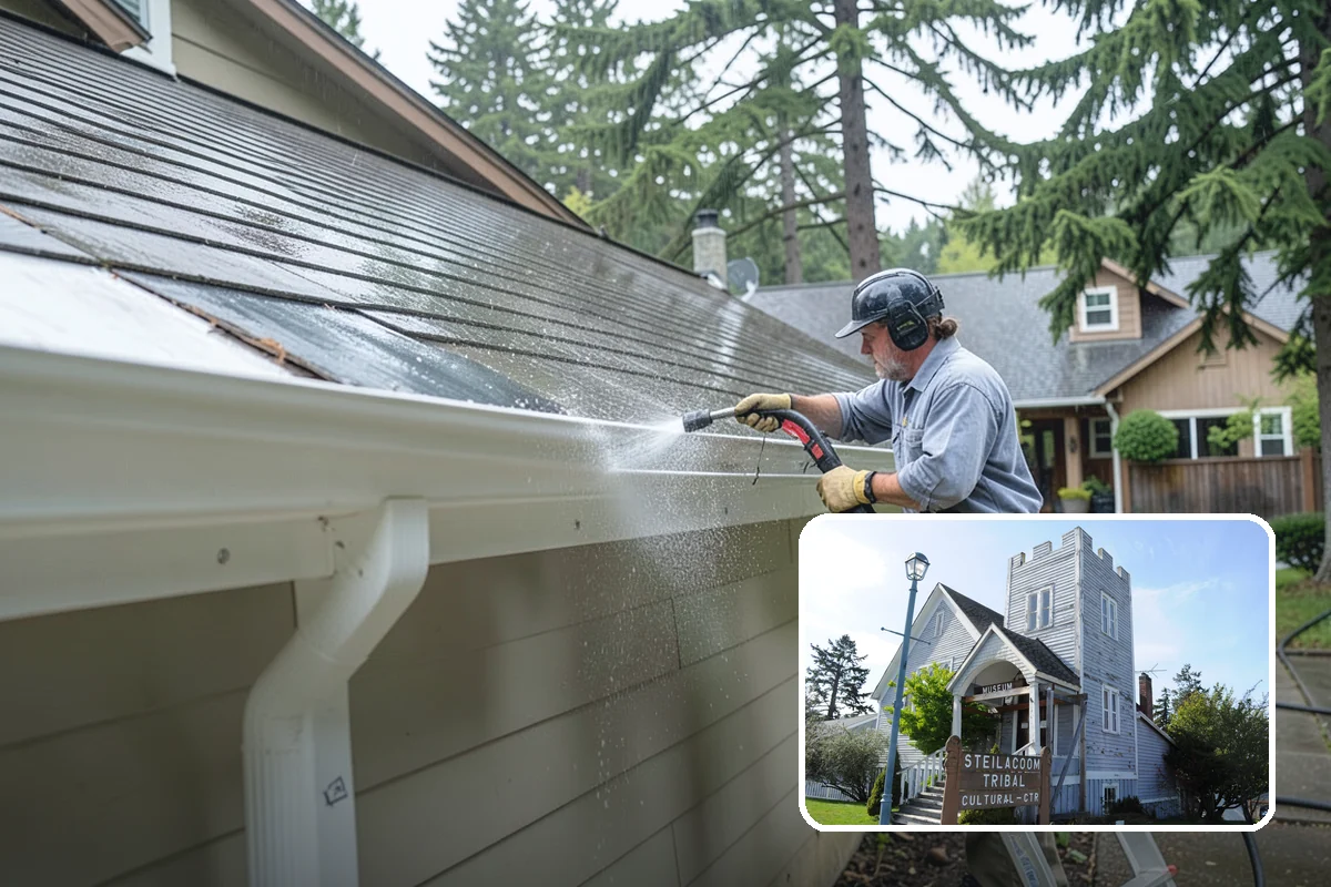 Exterior Wall Cleaning in Steilacoom, Pierce County, WA - Removes vertical rain streaks and water tracks