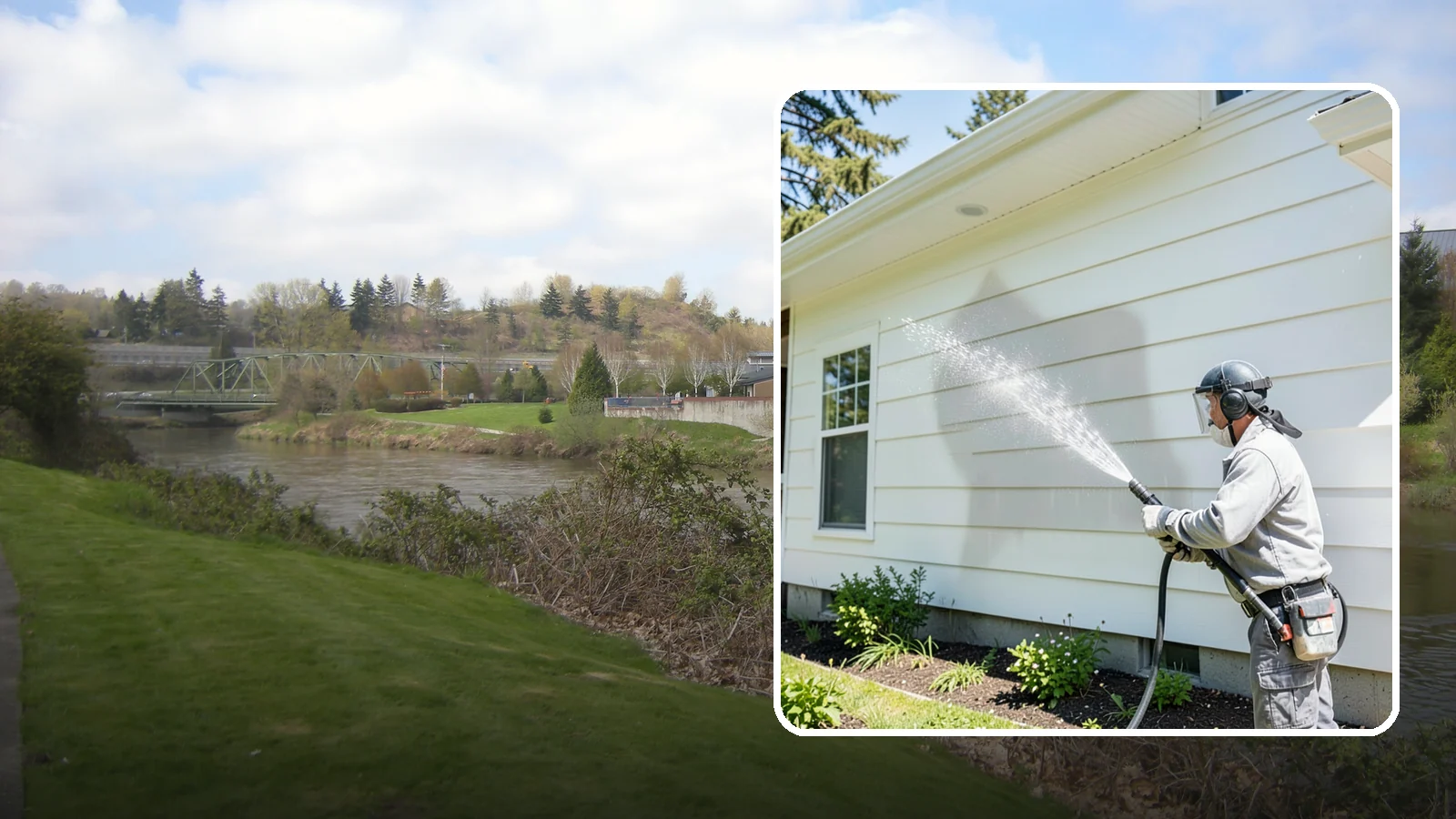 Exterior Wall Cleaning in Tukwila, King County, WA - Exterior wall cleaning targets the flat wall surfaces where our region's rain leaves streaks, algae, and settled road film.