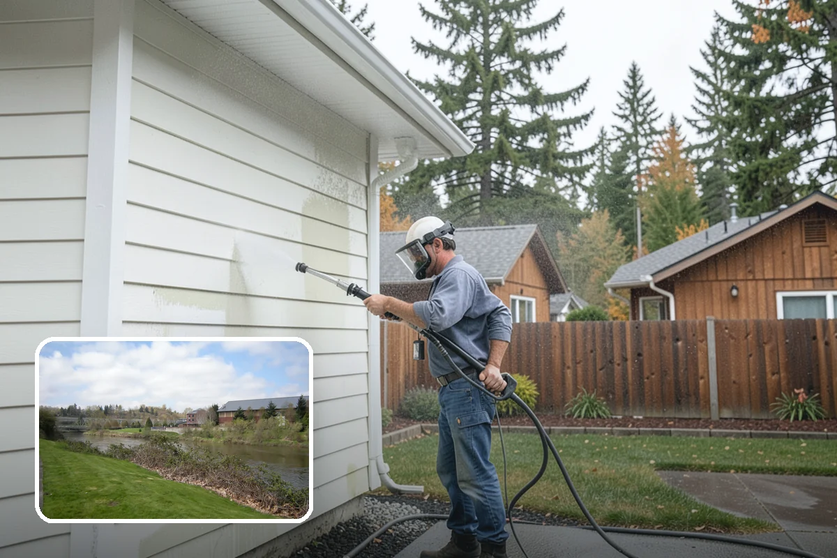 Exterior Wall Cleaning in Tukwila, King County, WA - Removes vertical rain streaks and water tracks