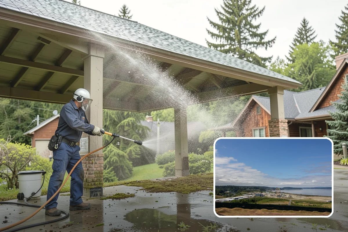 Exterior Wall Cleaning in University Place, Pierce County, WA - Removes vertical rain streaks and water tracks