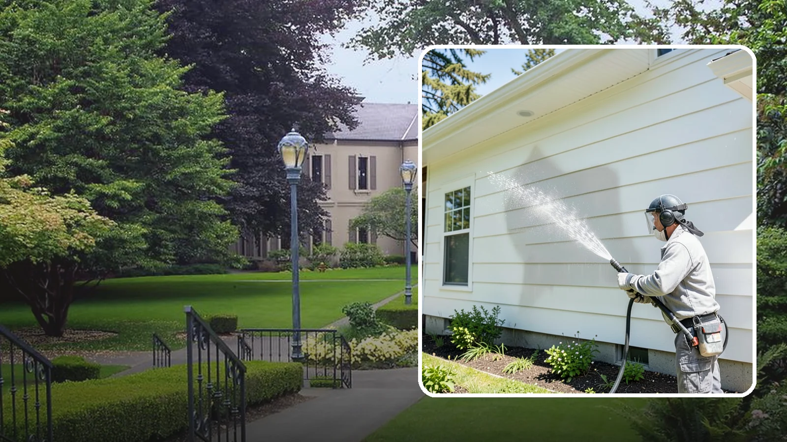 Exterior Wall Cleaning in Woodinville, King County, WA - Exterior wall cleaning targets the flat wall surfaces where our region's rain leaves streaks, algae, and settled road film.