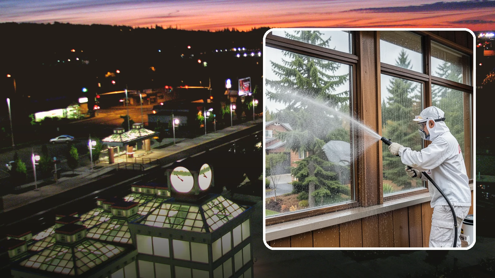 Exterior Window Cleaning in Auburn, King County, WA - Streak-free exterior window cleaning that clears the grime and water spotting our damp, overcast climate leaves on the glass.