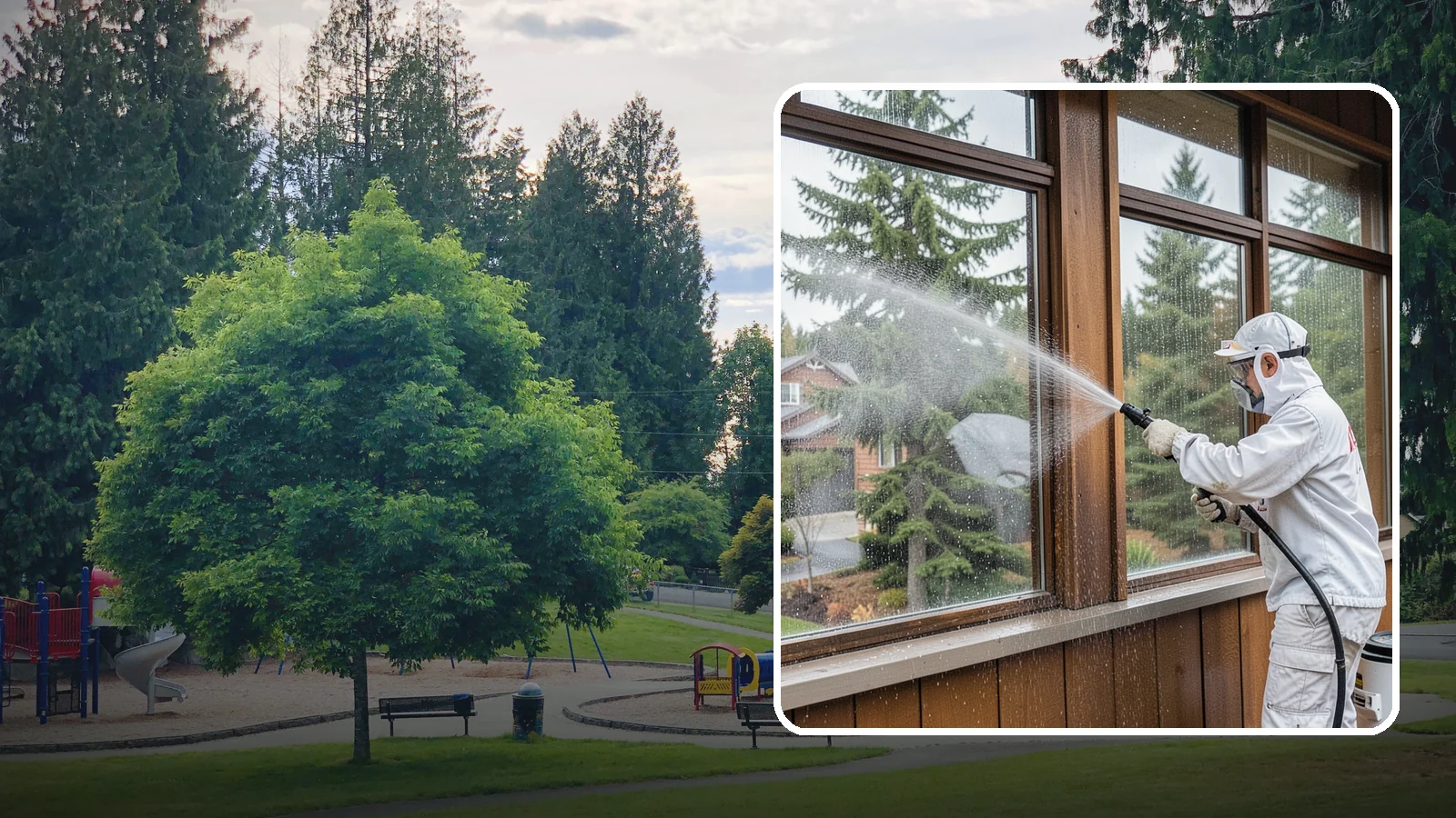 Exterior Window Cleaning in Bonney Lake, Pierce County, WA - Streak-free exterior window cleaning that clears the grime and water spotting our damp, overcast climate leaves on the glass.