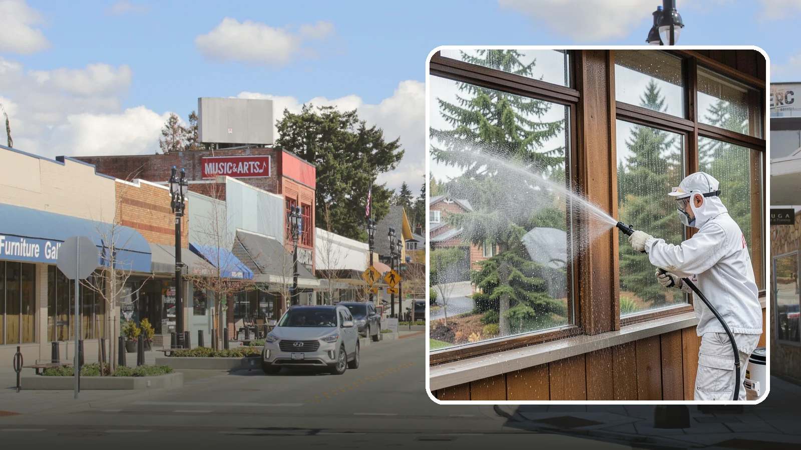 Exterior Window Cleaning in Bothell, King County, WA - Streak-free exterior window cleaning that clears the grime and water spotting our damp, overcast climate leaves on the glass.