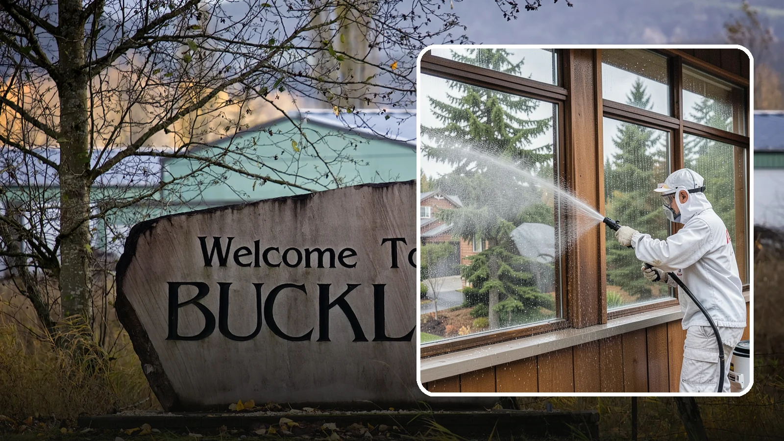 Exterior Window Cleaning in Buckley, Pierce County, WA - Streak-free exterior window cleaning that clears the grime and water spotting our damp, overcast climate leaves on the glass.