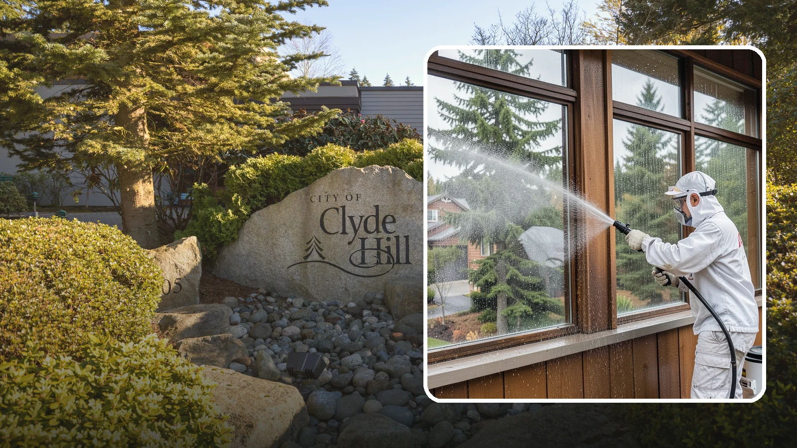 Exterior Window Cleaning in Clyde Hill, King County, WA - Streak-free exterior window cleaning that clears the grime and water spotting our damp, overcast climate leaves on the glass.