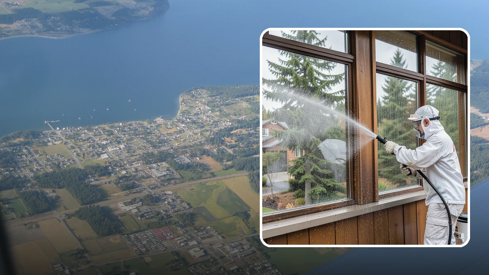 Exterior Window Cleaning in Coupeville, Island County, WA - Streak-free exterior window cleaning that clears the grime and water spotting our damp, overcast climate leaves on the glass.