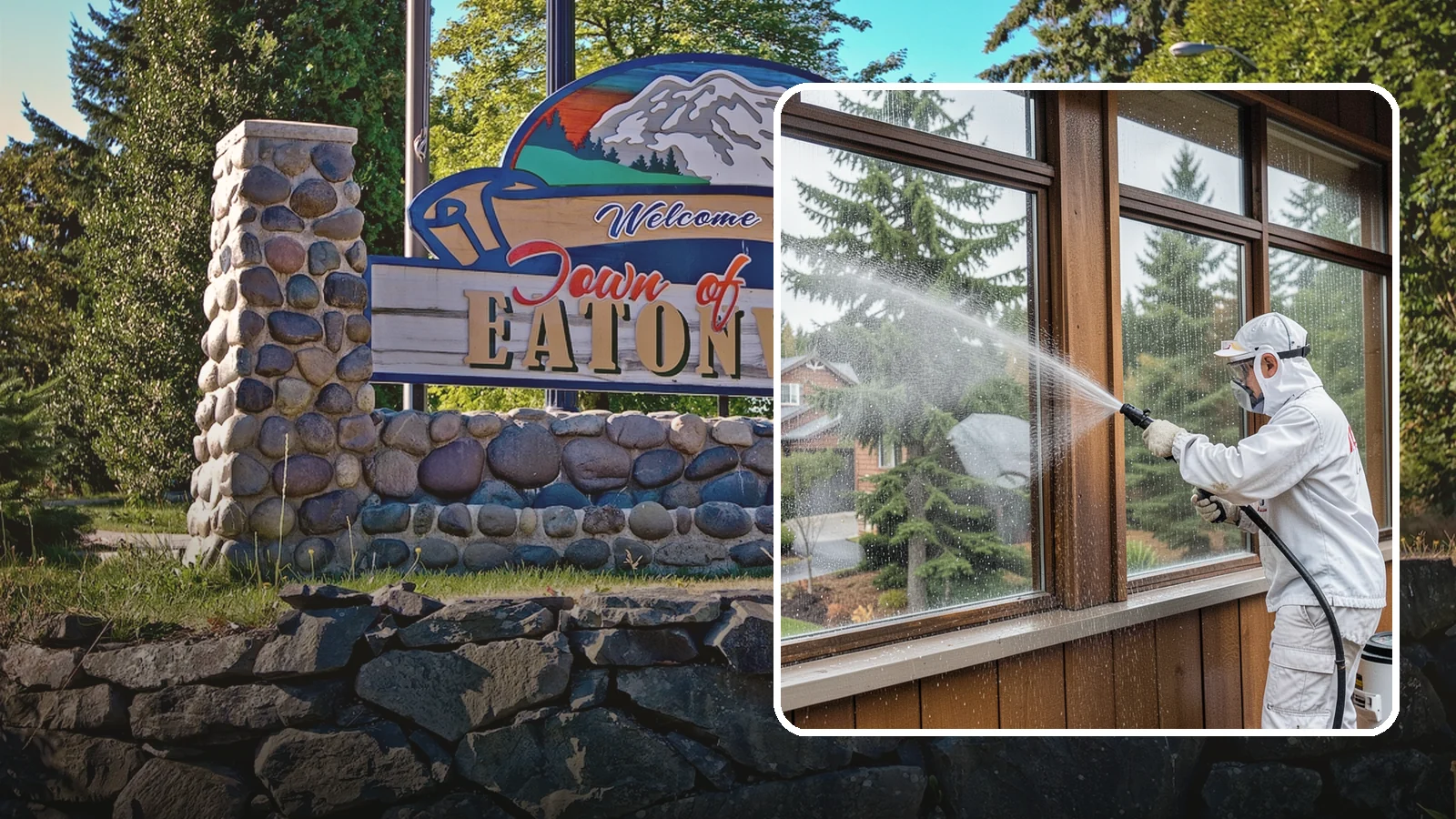 Exterior Window Cleaning in Eatonville, Pierce County, WA - Streak-free exterior window cleaning that clears the grime and water spotting our damp, overcast climate leaves on the glass.
