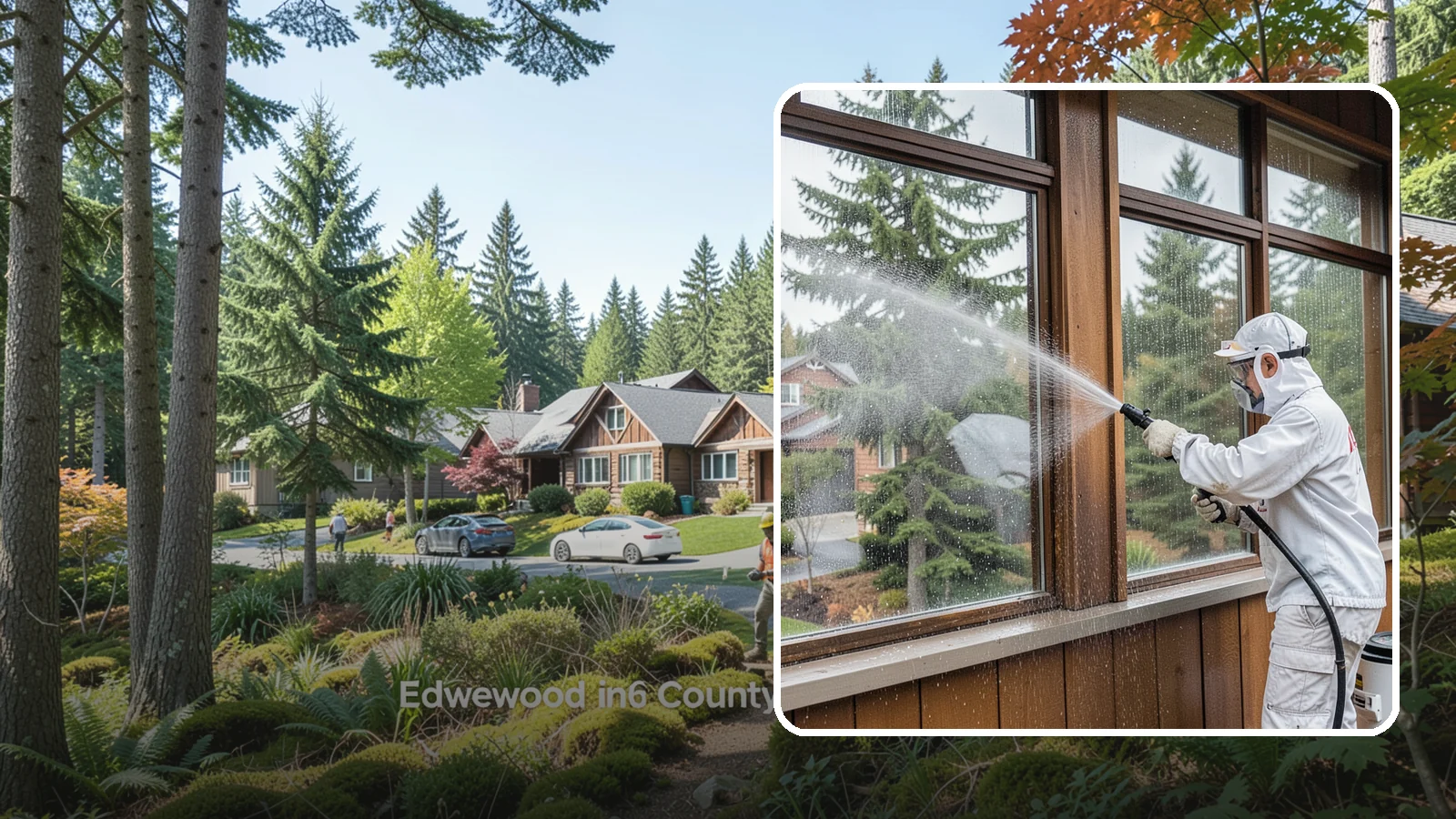 Exterior Window Cleaning in Edgewood, Pierce County, WA - Streak-free exterior window cleaning that clears the grime and water spotting our damp, overcast climate leaves on the glass.