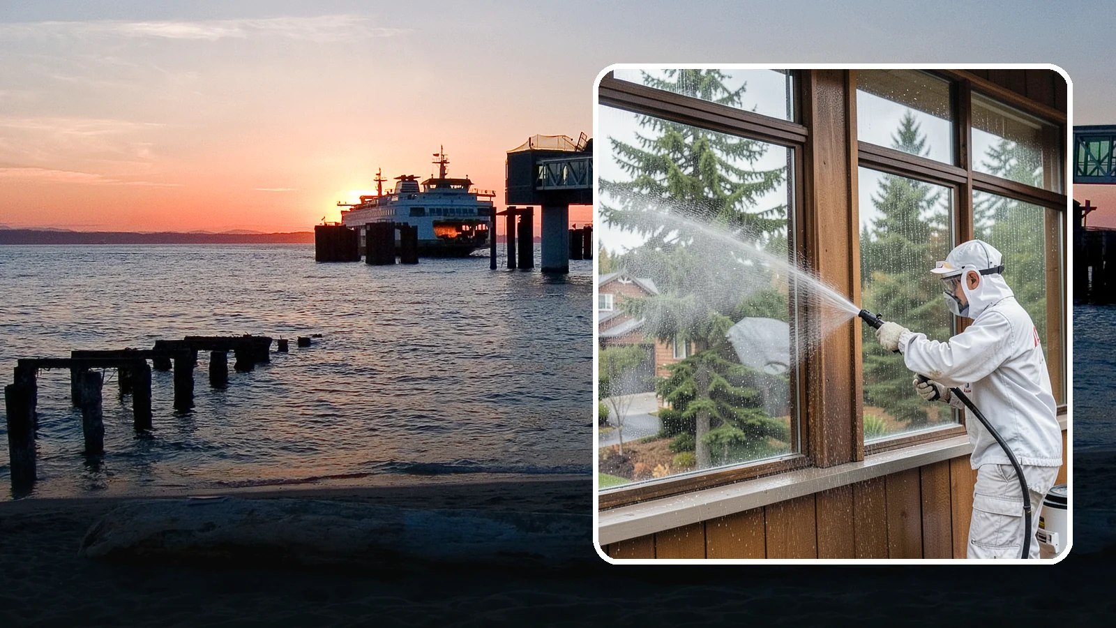 Exterior Window Cleaning in Edmonds, Snohomish County, WA - Streak-free exterior window cleaning that clears the grime and water spotting our damp, overcast climate leaves on the glass.
