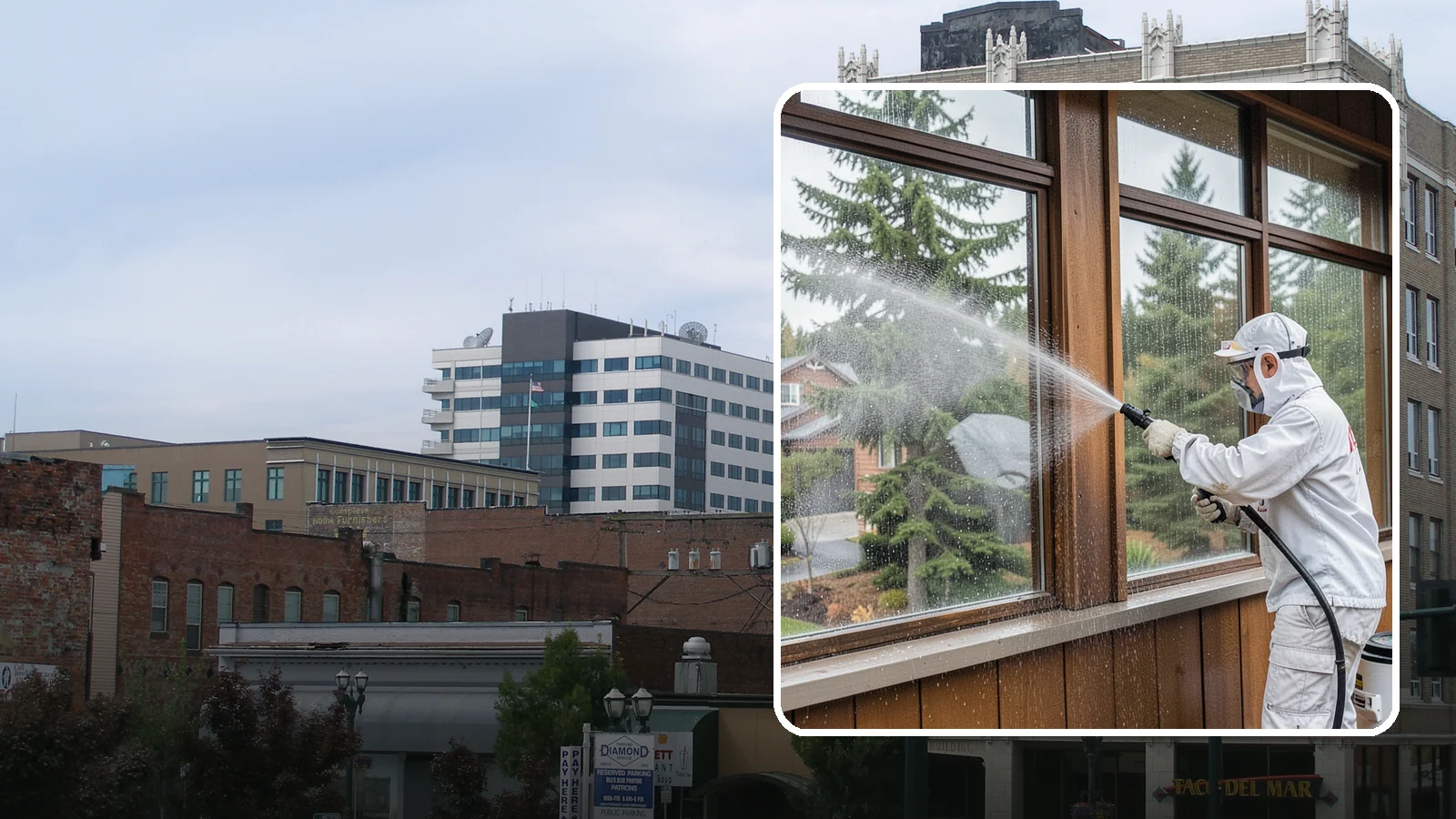 Exterior Window Cleaning in Everett, Snohomish County, WA - Streak-free exterior window cleaning that clears the grime and water spotting our damp, overcast climate leaves on the glass.