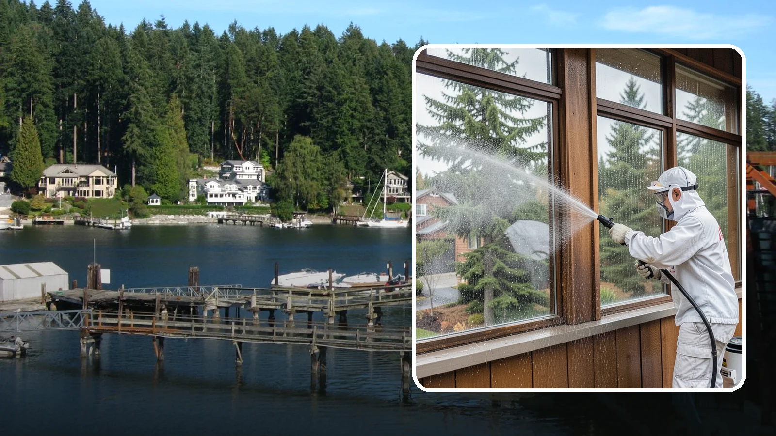 Exterior Window Cleaning in Gig Harbor, Pierce County, WA - Streak-free exterior window cleaning that clears the grime and water spotting our damp, overcast climate leaves on the glass.