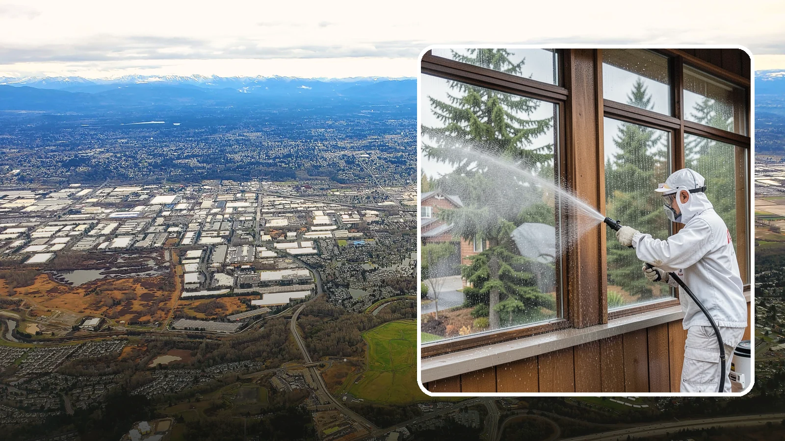 Exterior Window Cleaning in Kent, King County, WA - Streak-free exterior window cleaning that clears the grime and water spotting our damp, overcast climate leaves on the glass.