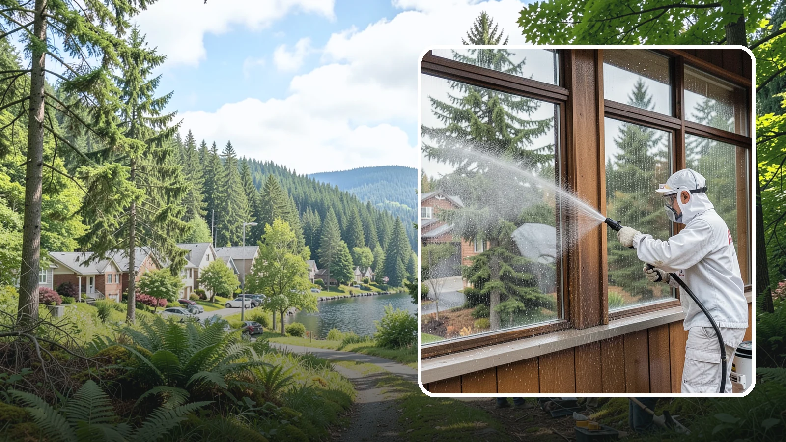 Exterior Window Cleaning in Lake Forest Park, King County, WA - Streak-free exterior window cleaning that clears the grime and water spotting our damp, overcast climate leaves on the glass.