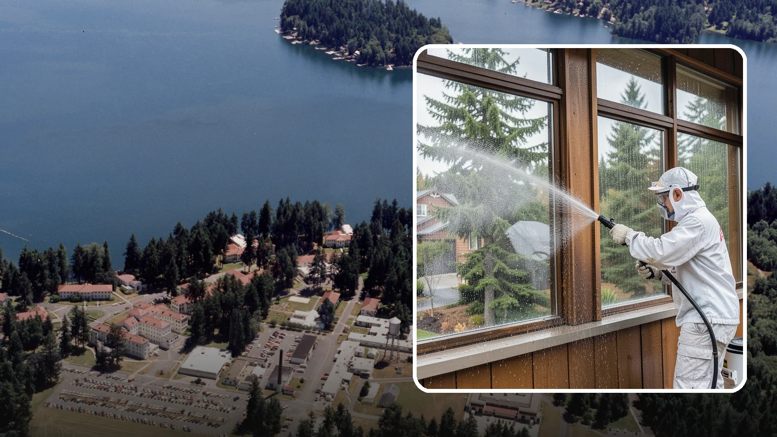 Exterior Window Cleaning in Lakewood, Pierce County, WA - Streak-free exterior window cleaning that clears the grime and water spotting our damp, overcast climate leaves on the glass.