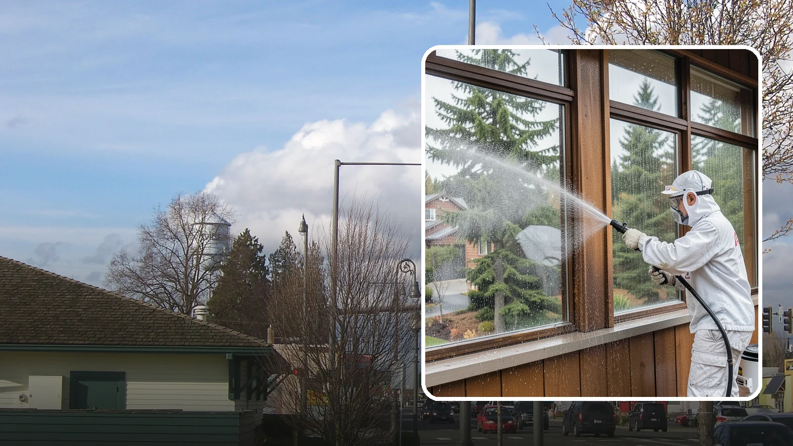 Exterior Window Cleaning in Marysville, Snohomish County, WA - Streak-free exterior window cleaning that clears the grime and water spotting our damp, overcast climate leaves on the glass.