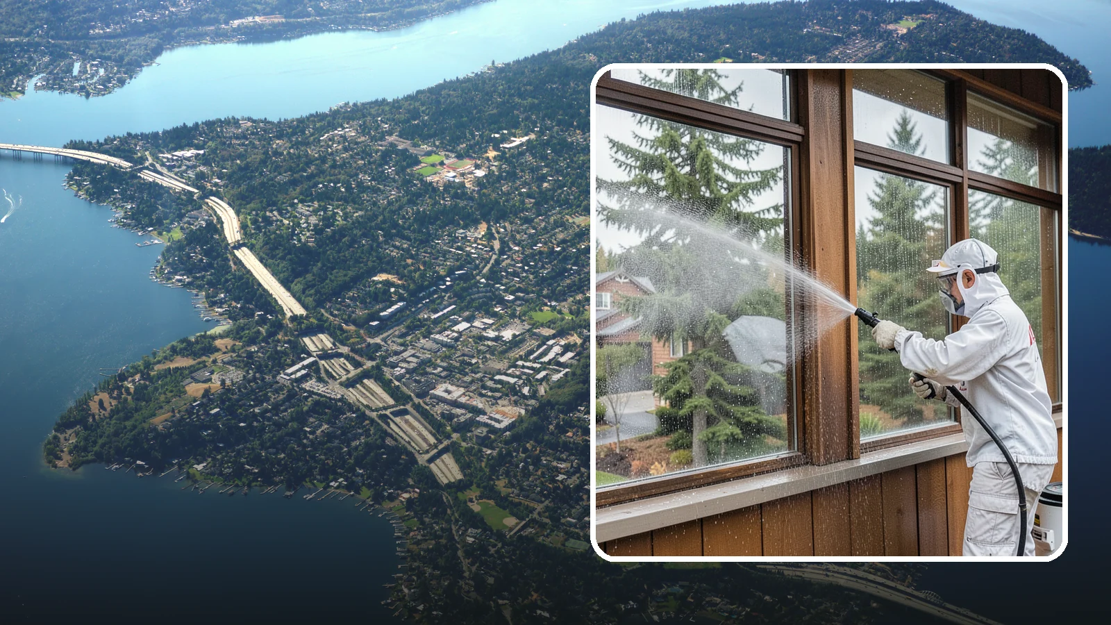 Exterior Window Cleaning in Mercer Island, King County, WA - Streak-free exterior window cleaning that clears the grime and water spotting our damp, overcast climate leaves on the glass.