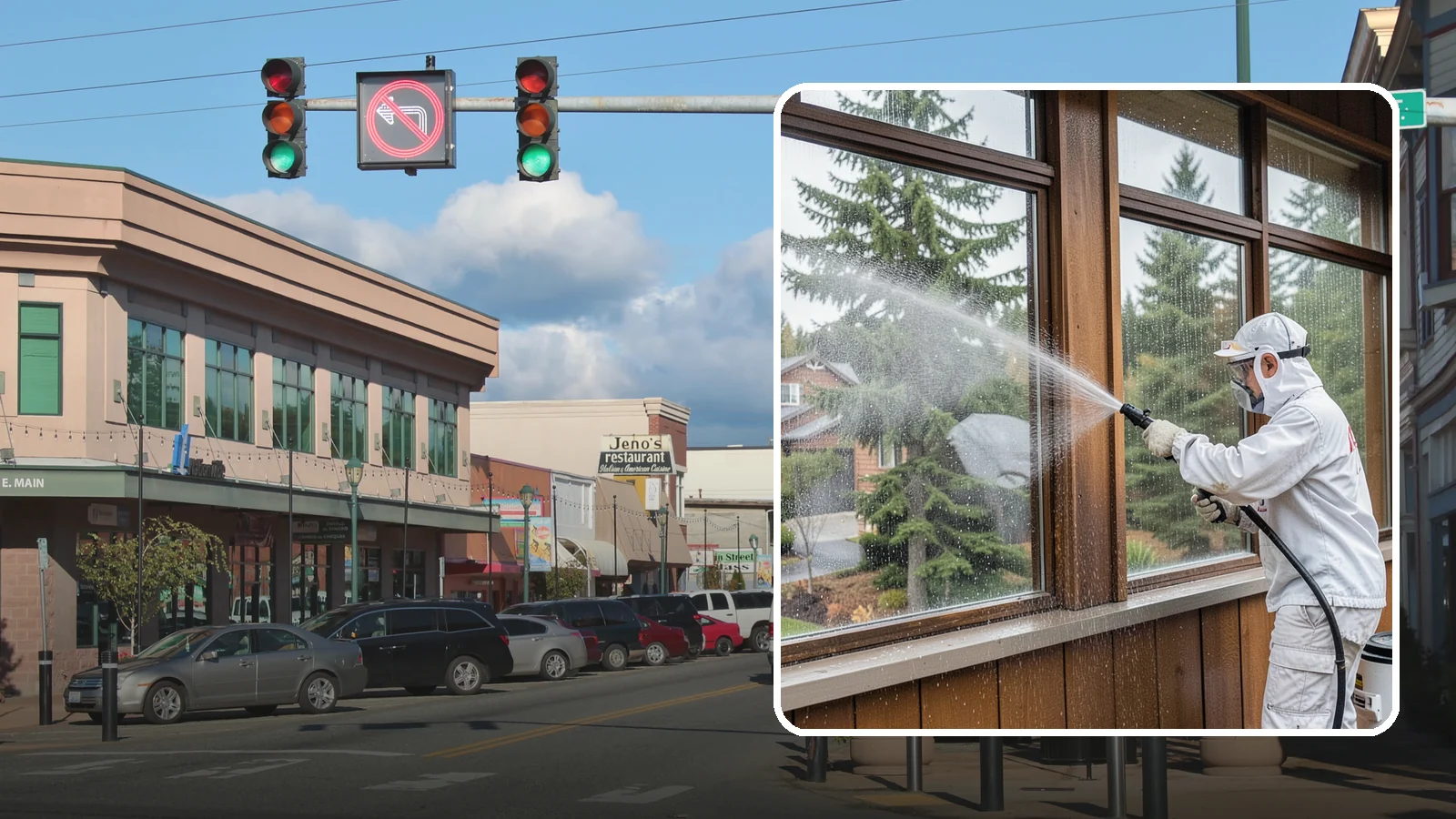 Exterior Window Cleaning in Monroe, Snohomish County, WA - Streak-free exterior window cleaning that clears the grime and water spotting our damp, overcast climate leaves on the glass.