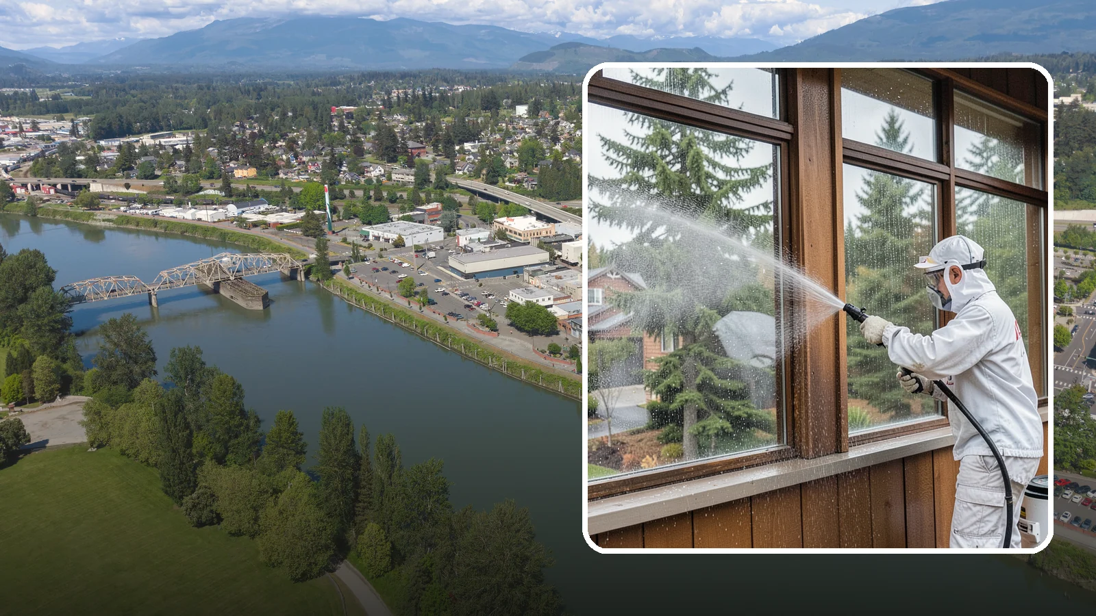 Exterior Window Cleaning in Mount Vernon, Skagit County, WA - Streak-free exterior window cleaning that clears the grime and water spotting our damp, overcast climate leaves on the glass.