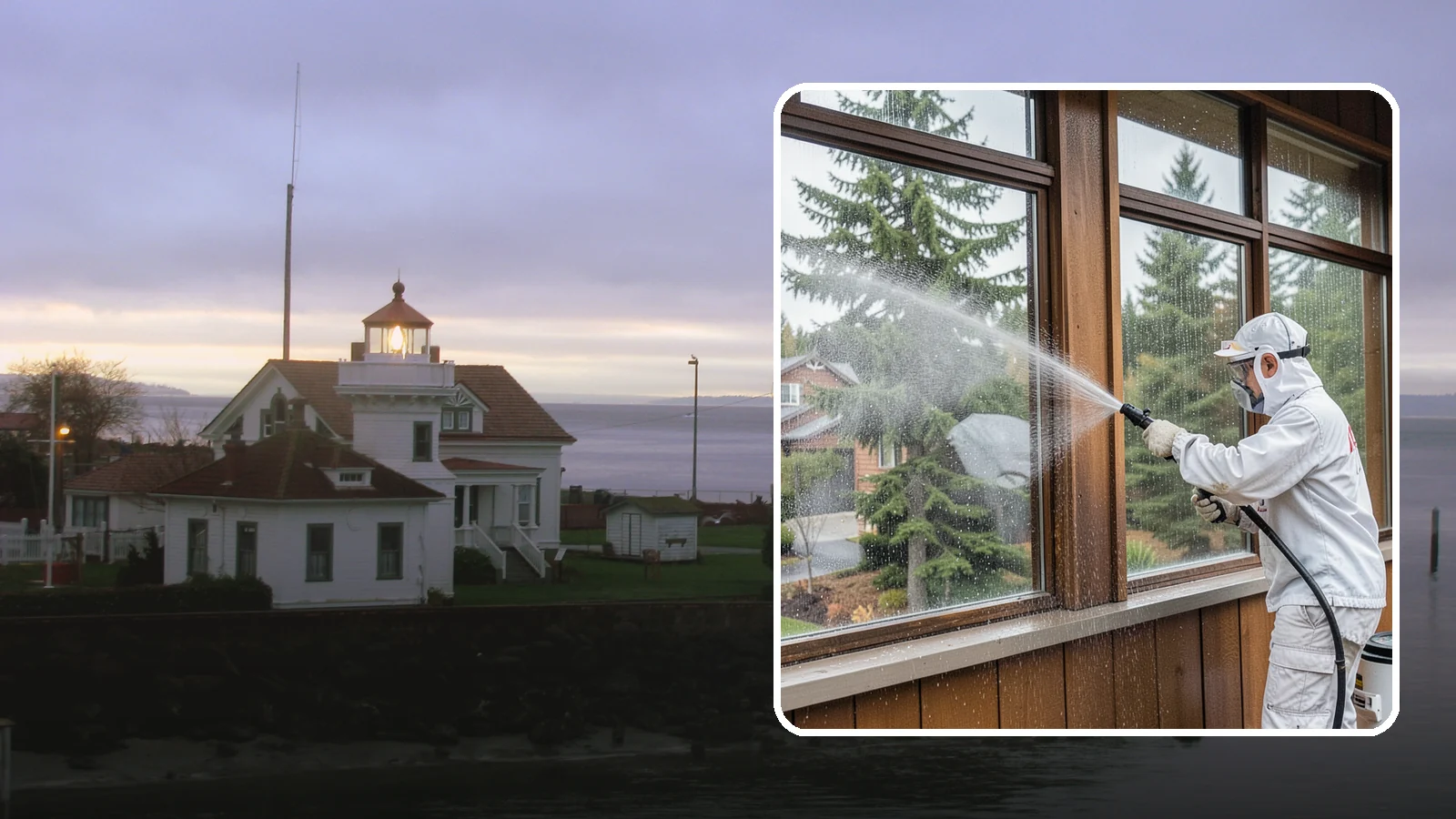 Exterior Window Cleaning in Mukilteo, Snohomish County, WA - Streak-free exterior window cleaning that clears the grime and water spotting our damp, overcast climate leaves on the glass.