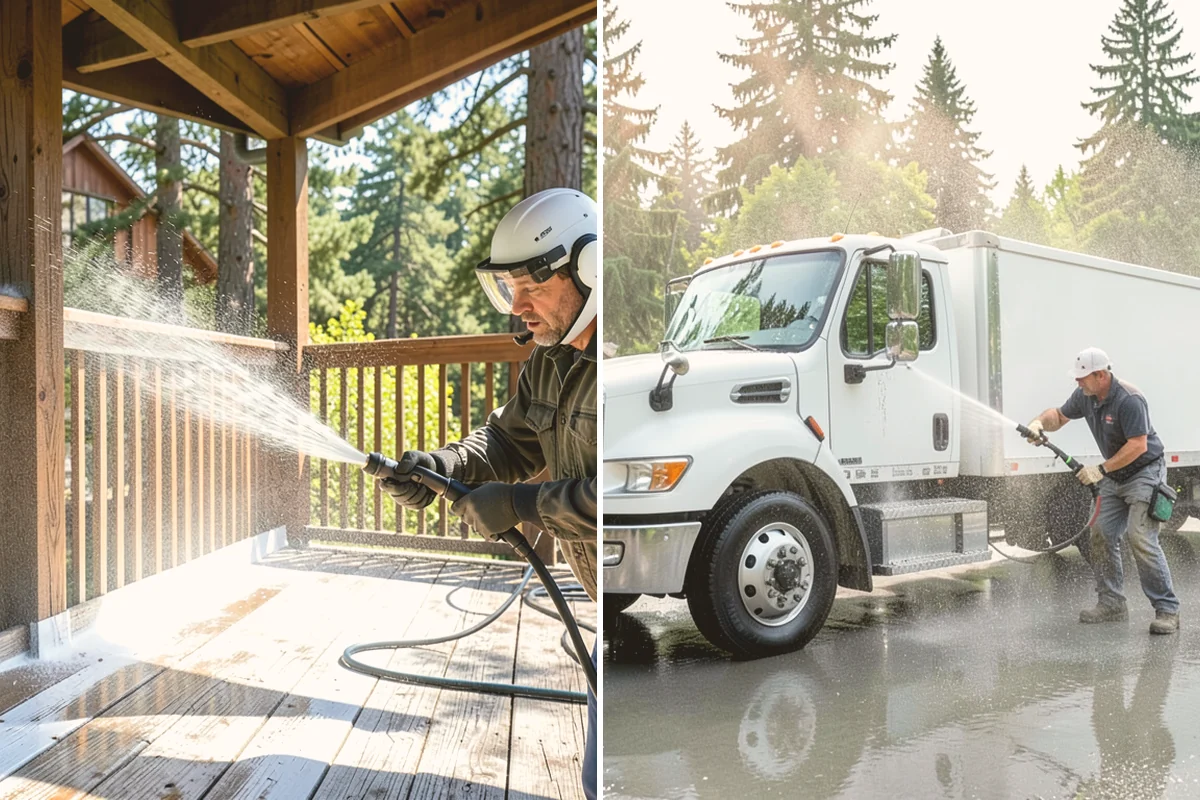 Exterior Window Cleaning in Newcastle, King County, WA - Rinse loose dust and pollen from the panes