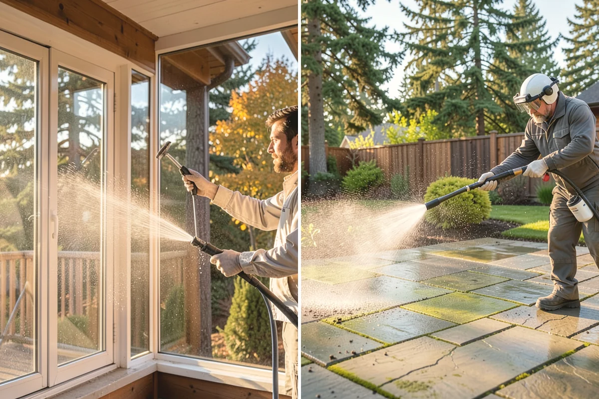Exterior Window Cleaning in North Bend, King County, WA - Rinse loose dust and pollen from the panes