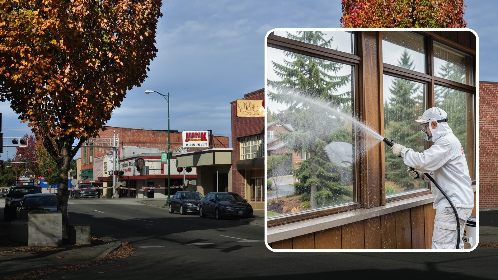 Exterior Window Cleaning in Puyallup, Pierce County, WA - Streak-free exterior window cleaning that clears the grime and water spotting our damp, overcast climate leaves on the glass.