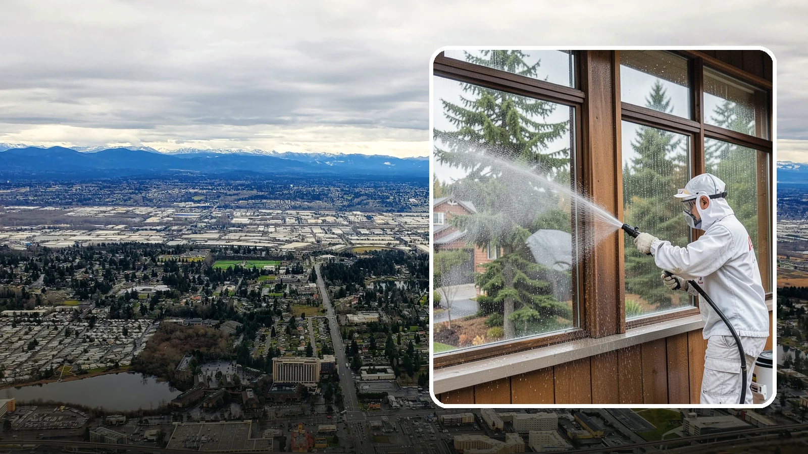 Exterior Window Cleaning in SeaTac, King County, WA - Streak-free exterior window cleaning that clears the grime and water spotting our damp, overcast climate leaves on the glass.