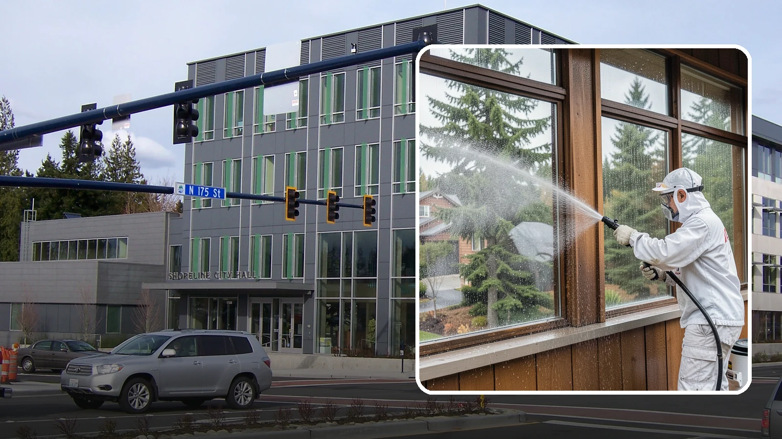 Exterior Window Cleaning in Shoreline, King County, WA - Streak-free exterior window cleaning that clears the grime and water spotting our damp, overcast climate leaves on the glass.
