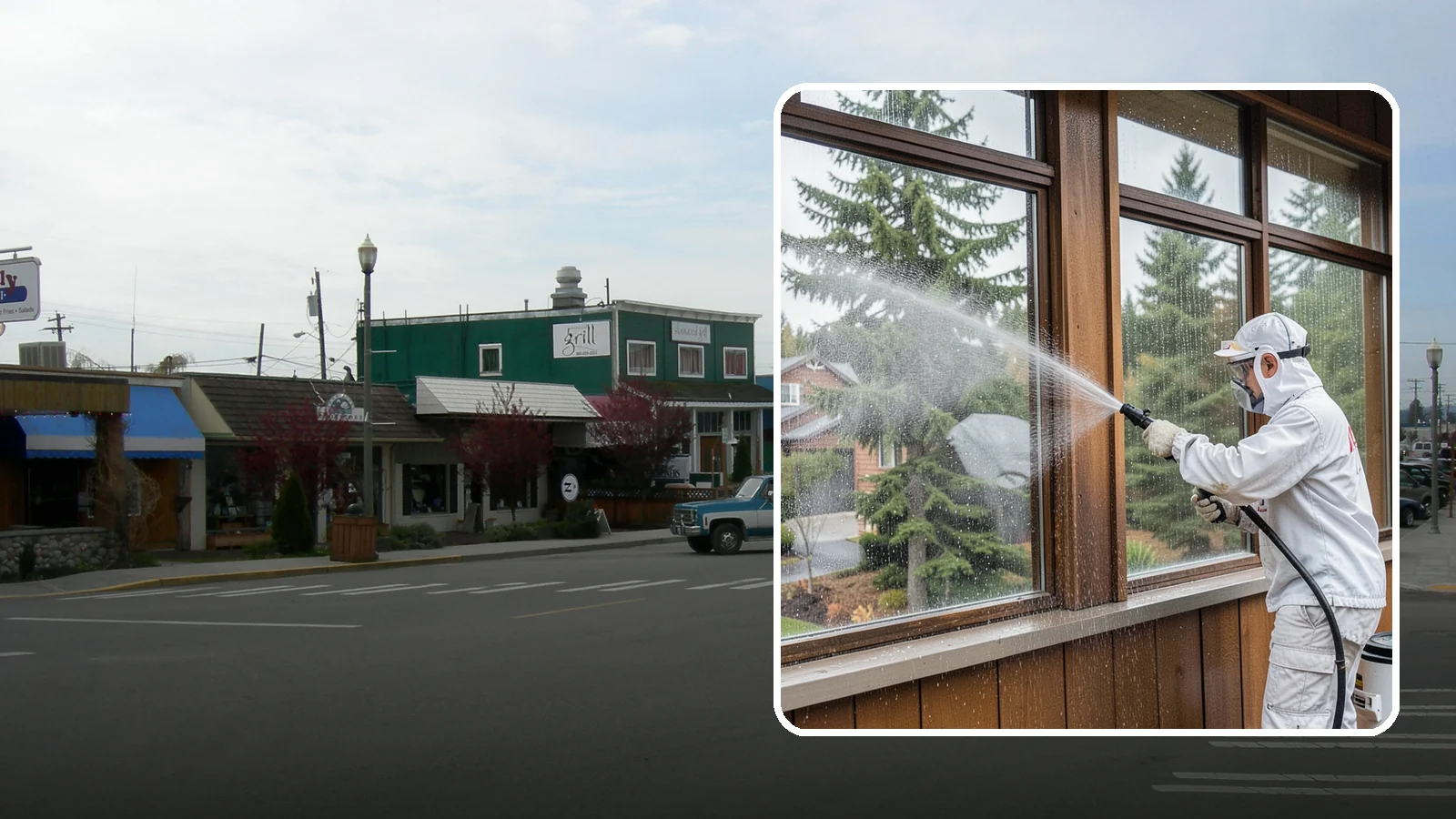 Exterior Window Cleaning in Stanwood, Snohomish County, WA - Streak-free exterior window cleaning that clears the grime and water spotting our damp, overcast climate leaves on the glass.