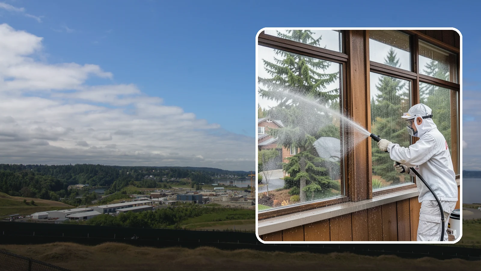 Exterior Window Cleaning in University Place, Pierce County, WA - Streak-free exterior window cleaning that clears the grime and water spotting our damp, overcast climate leaves on the glass.