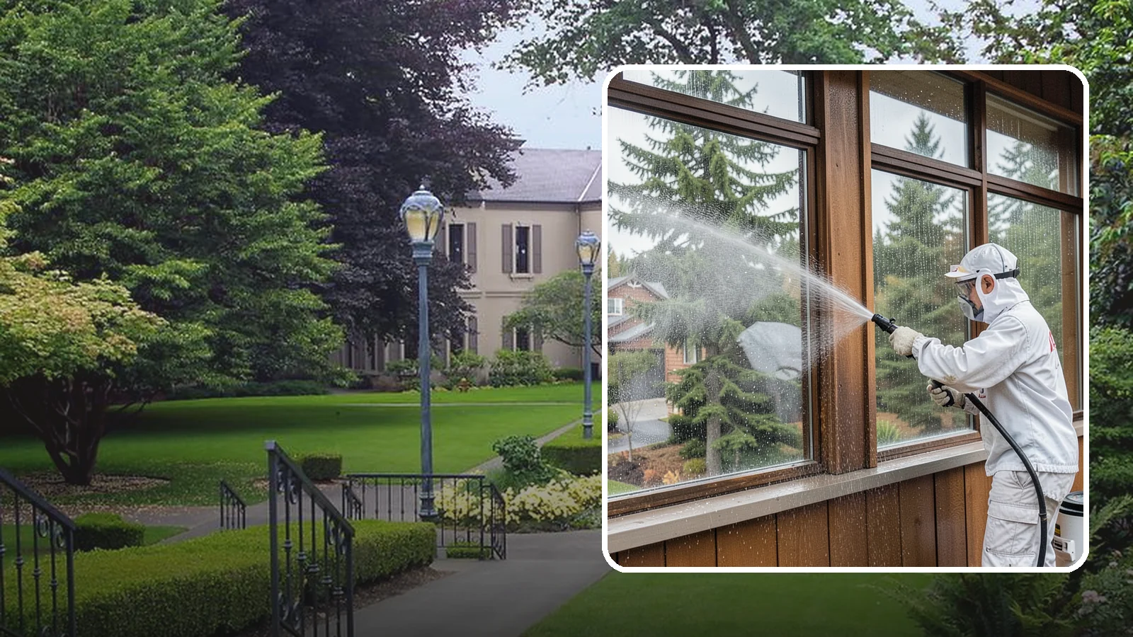 Exterior Window Cleaning in Woodinville, King County, WA - Streak-free exterior window cleaning that clears the grime and water spotting our damp, overcast climate leaves on the glass.