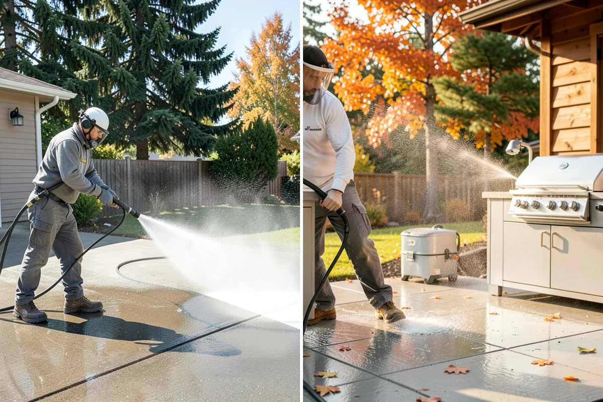 Fall Exterior Cleaning in Arlington, Snohomish County, WA - Clear loose leaves and conifer needles from target surfaces