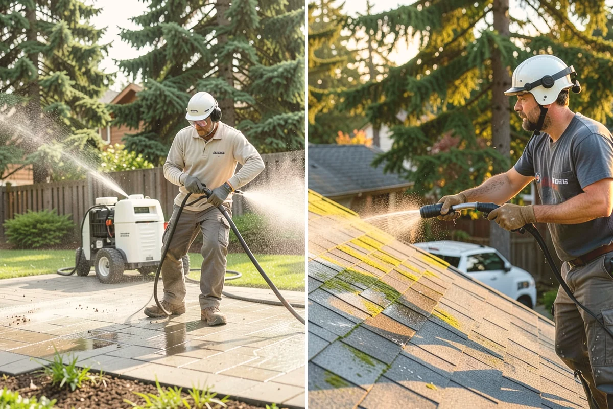 Fall Exterior Cleaning in Bellevue, King County, WA - Clear loose leaves and conifer needles from target surfaces
