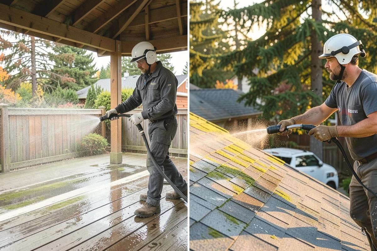 Fall Exterior Cleaning in Black Diamond, King County, WA - Clear loose leaves and conifer needles from target surfaces