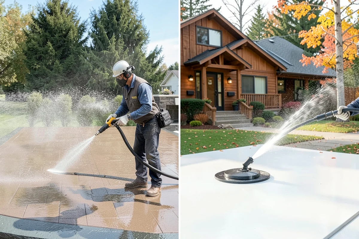 Fall Exterior Cleaning in Clyde Hill, King County, WA - Clear loose leaves and conifer needles from target surfaces