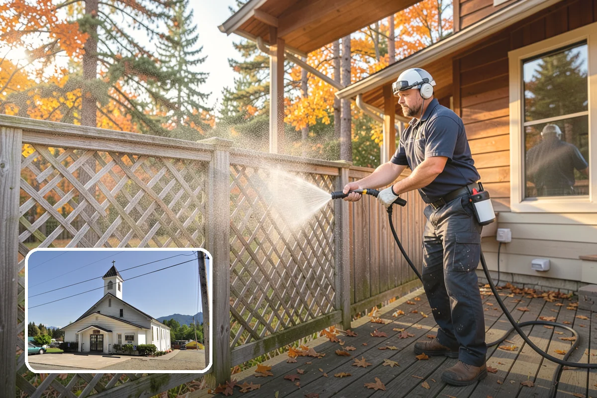 Fall Exterior Cleaning in Concrete, Skagit County, WA - Strips away summer dust and the season's early leaf and needle fall