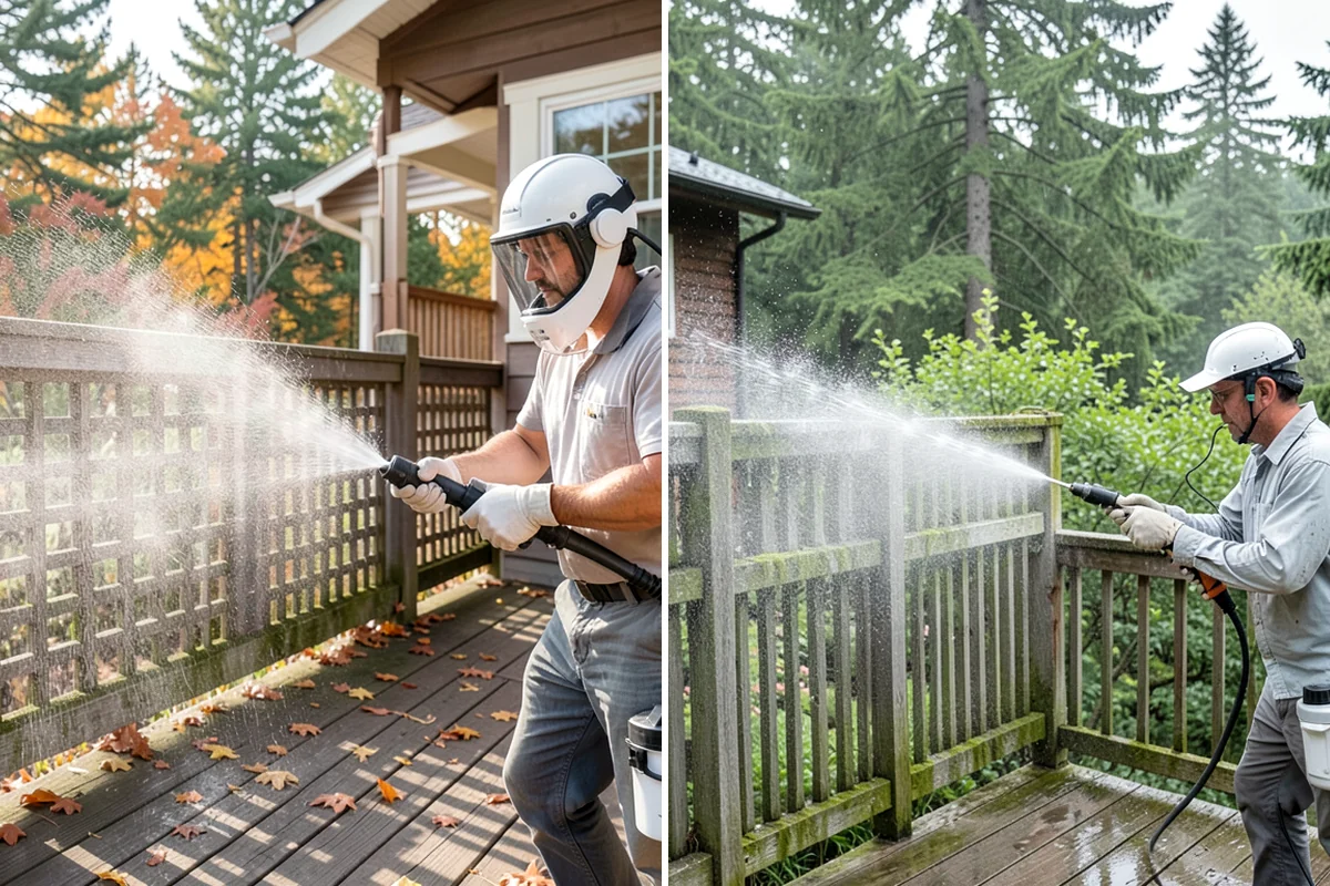 Fall Exterior Cleaning in Everett, Snohomish County, WA - Clear loose leaves and conifer needles from target surfaces