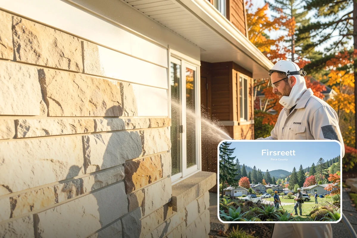 Fall Exterior Cleaning in Fircrest, Pierce County, WA - Strips away summer dust and the season's early leaf and needle fall