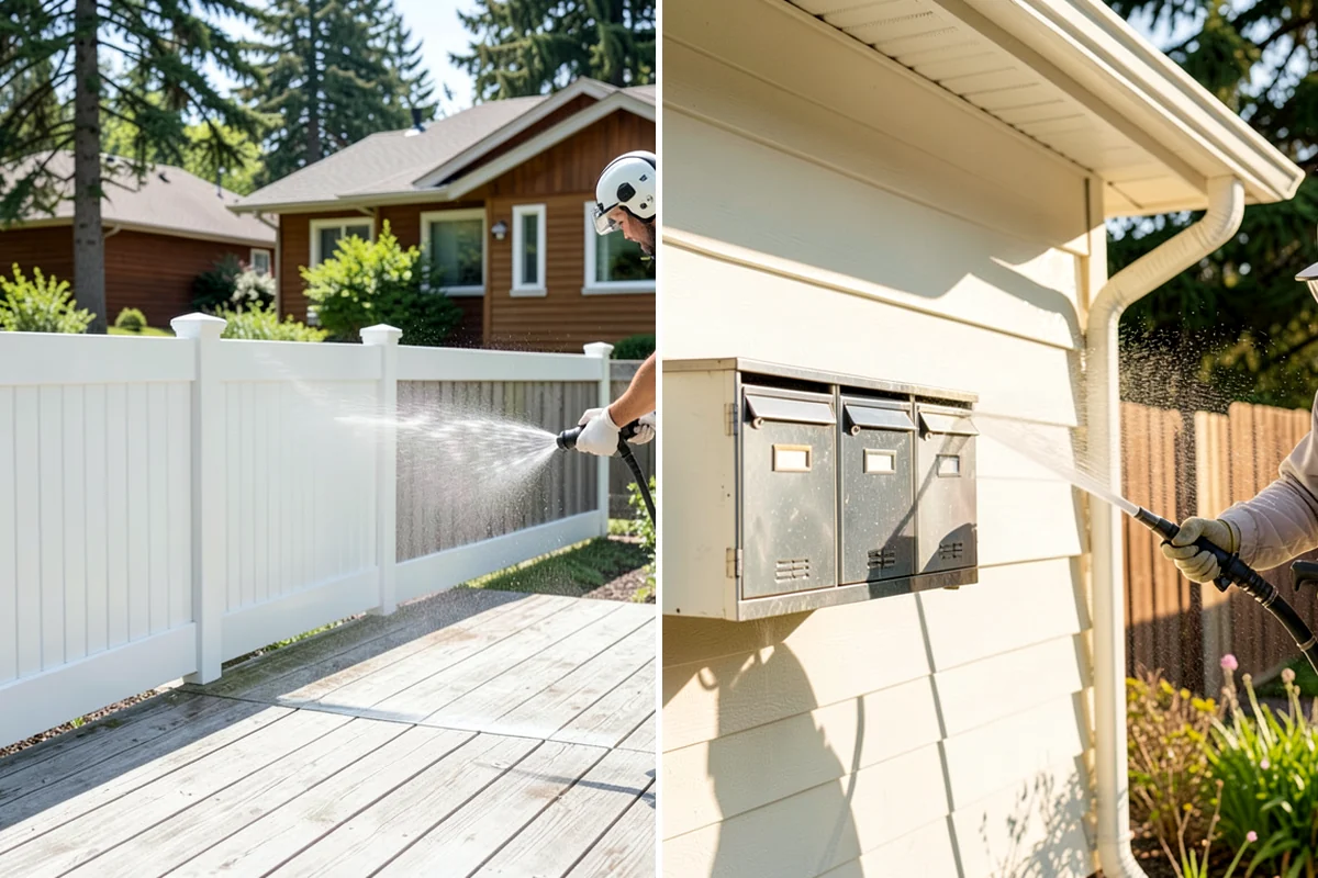 Fall Exterior Cleaning in Gig Harbor, Pierce County, WA - Clear loose leaves and conifer needles from target surfaces