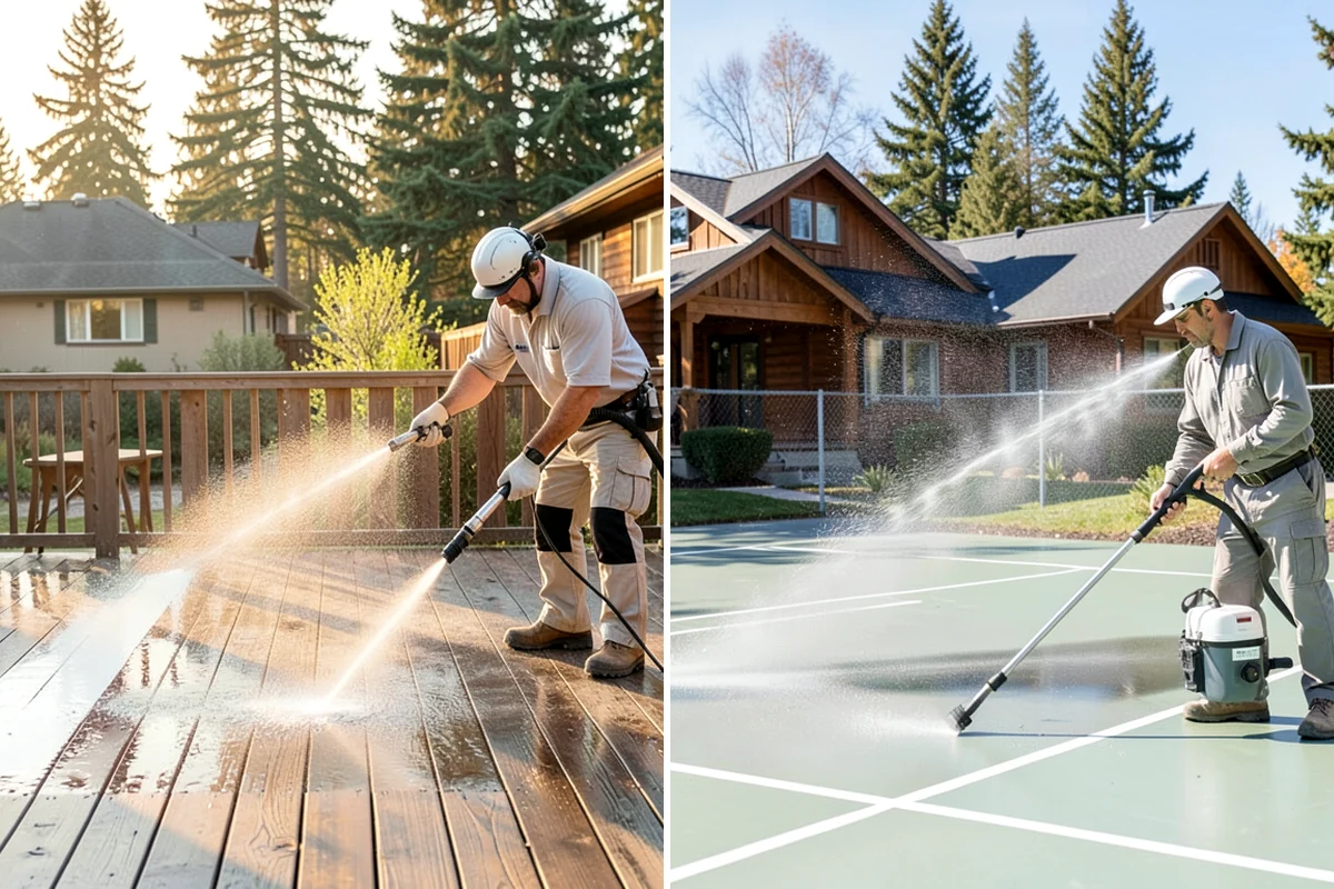 Fall Exterior Cleaning in Hunts Point, King County, WA - Clear loose leaves and conifer needles from target surfaces