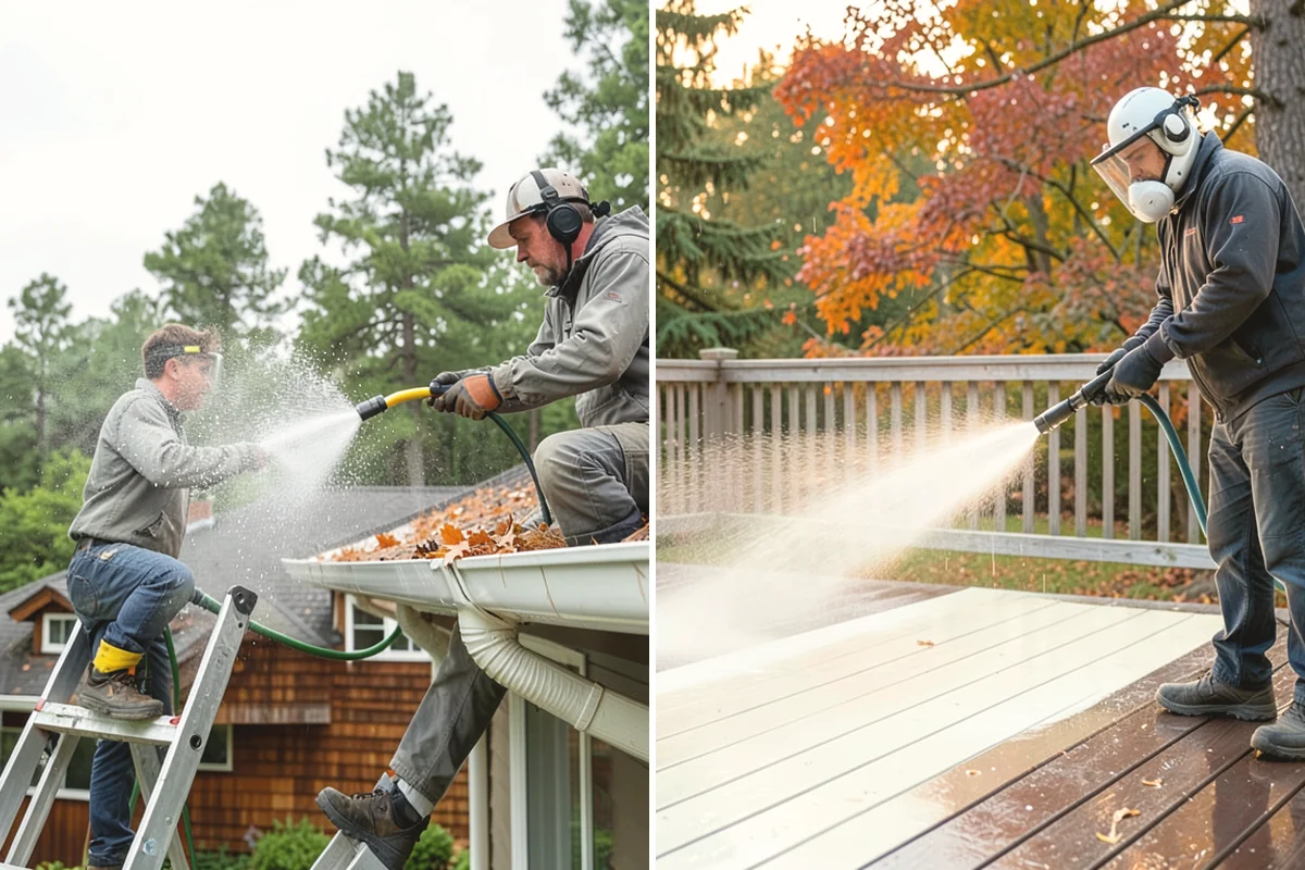 Fall Exterior Cleaning in Issaquah, King County, WA - Clear loose leaves and conifer needles from target surfaces