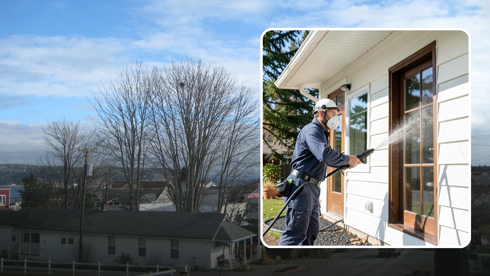 Fall Exterior Cleaning in Langley, Island County, WA - A fall exterior cleaning removes summer's dust and the first flush of autumn debris before Washington's wet season sets in.