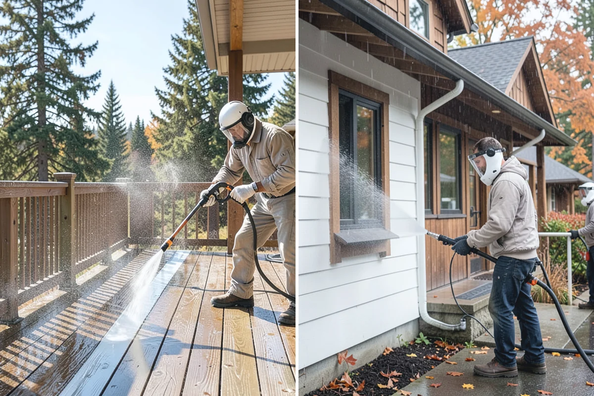 Fall Exterior Cleaning in Medina, King County, WA - Clear loose leaves and conifer needles from target surfaces