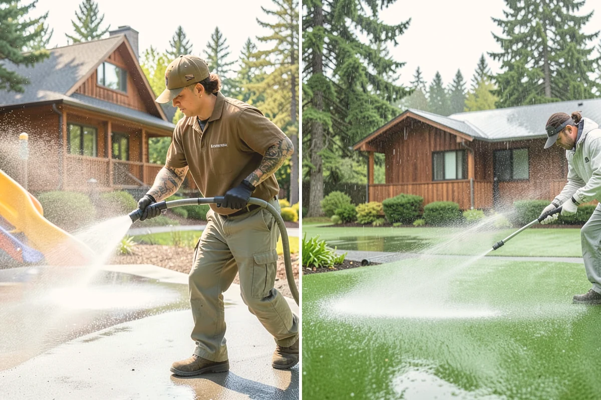 Fall Exterior Cleaning in Orting, Pierce County, WA - Clear loose leaves and conifer needles from target surfaces