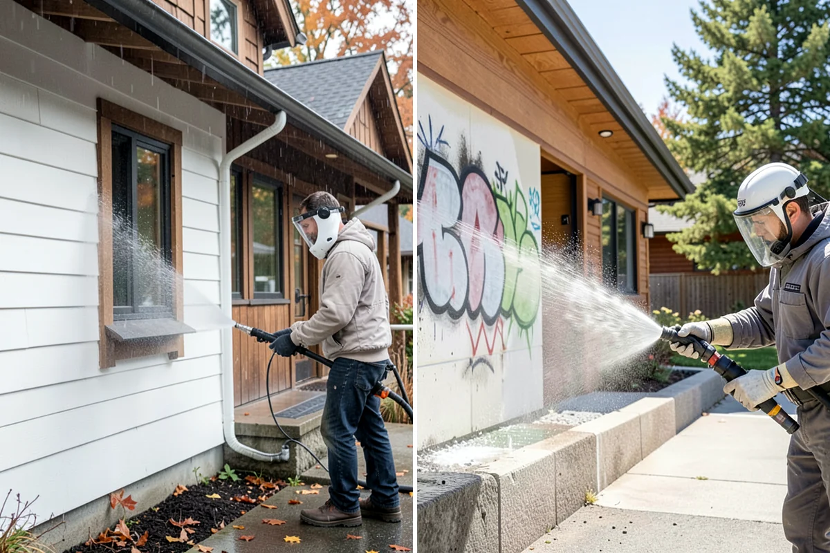 Fall Exterior Cleaning in Puyallup, Pierce County, WA - Clear loose leaves and conifer needles from target surfaces