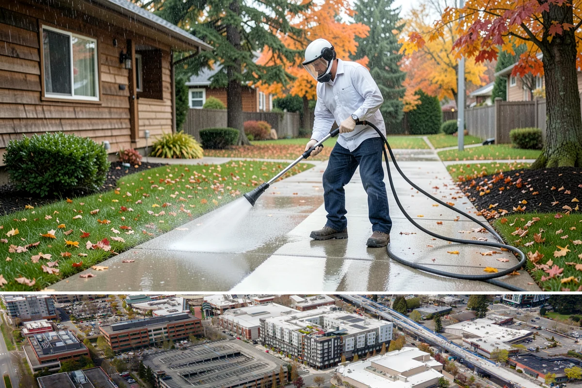 Fall Exterior Cleaning in Redmond, King County, WA - September through early November works best, after the summer growing season and before persistent winter rain arrives.