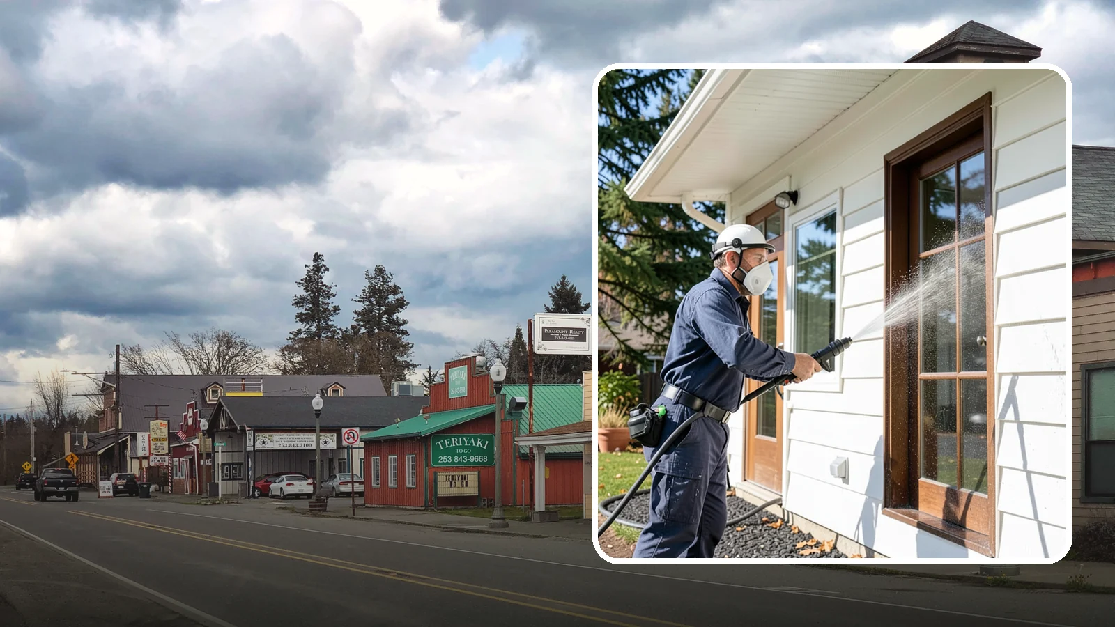 Fall Exterior Cleaning in Roy, Pierce County, WA - A fall exterior cleaning removes summer's dust and the first flush of autumn debris before Washington's wet season sets in.