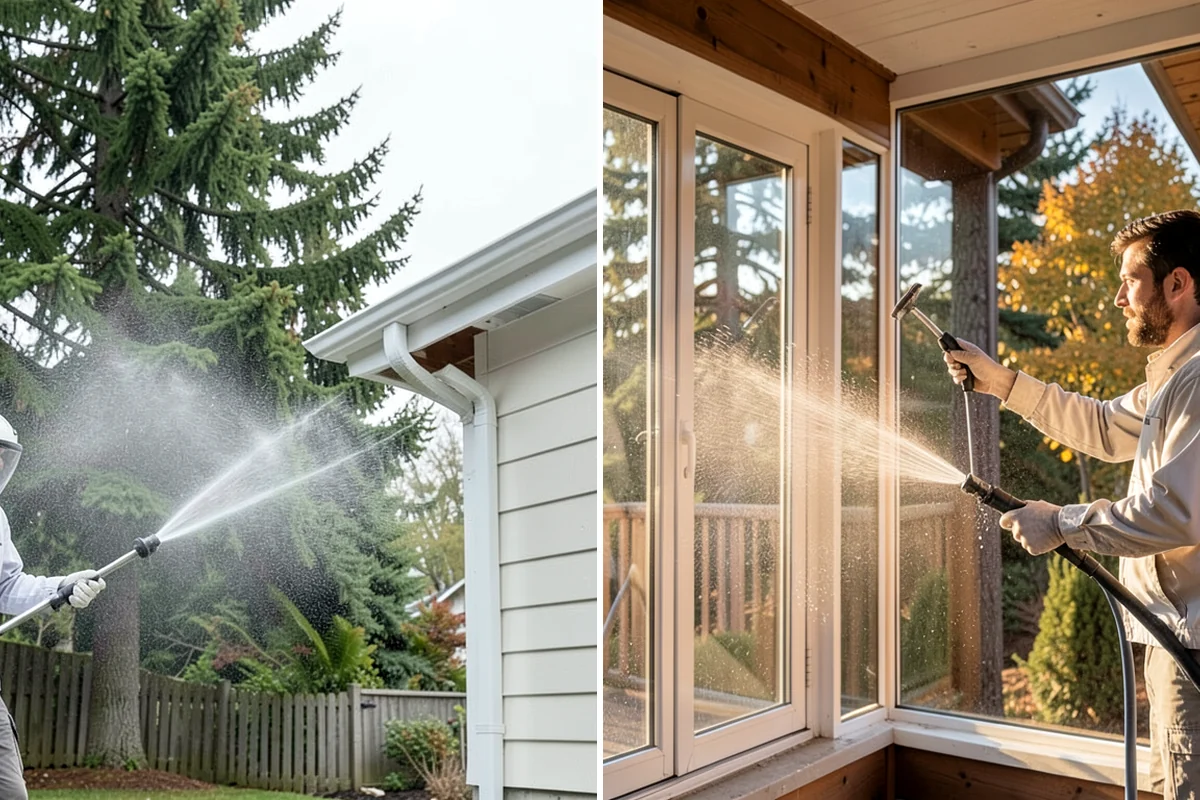 Fall Exterior Cleaning in Sedro-Woolley, Skagit County, WA - Clear loose leaves and conifer needles from target surfaces